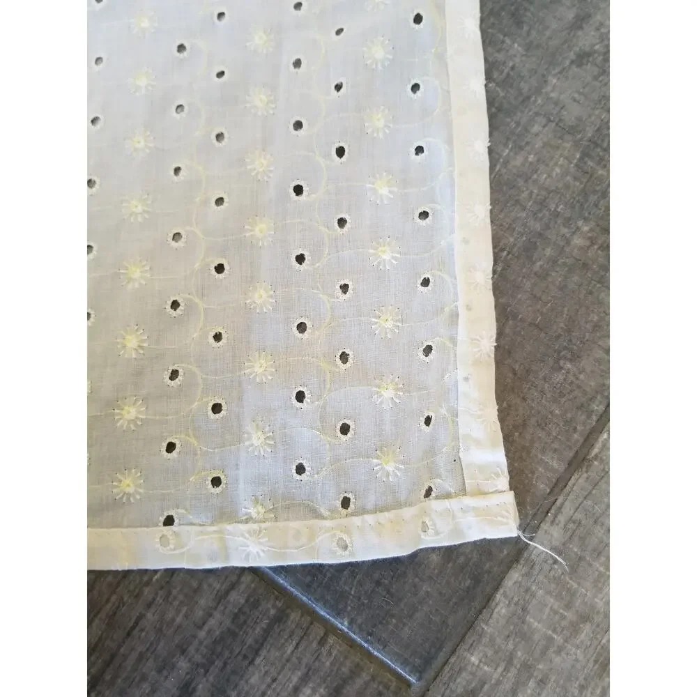 Cottage Core Fabric Shower Curtain Off White Cotton Blend Embroidered Eyelet